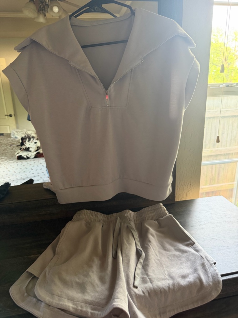 Women's Short Zip Collar Sweatshirt in Taupe